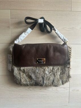 Michael Kors Sloan Rabbit Fur and Leather Shoulder Crossbody Bag NWT